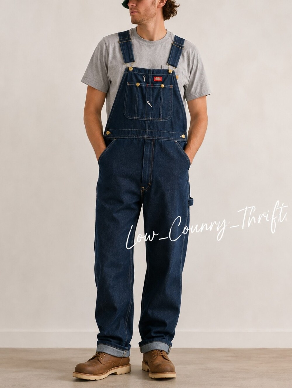 Dickies Bib Overalls Mens 46x32 Indigo Denim Carpenter Workwear